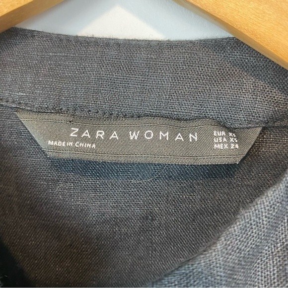 Zara • black linen tunic dress split neck - Picture 12 of 15